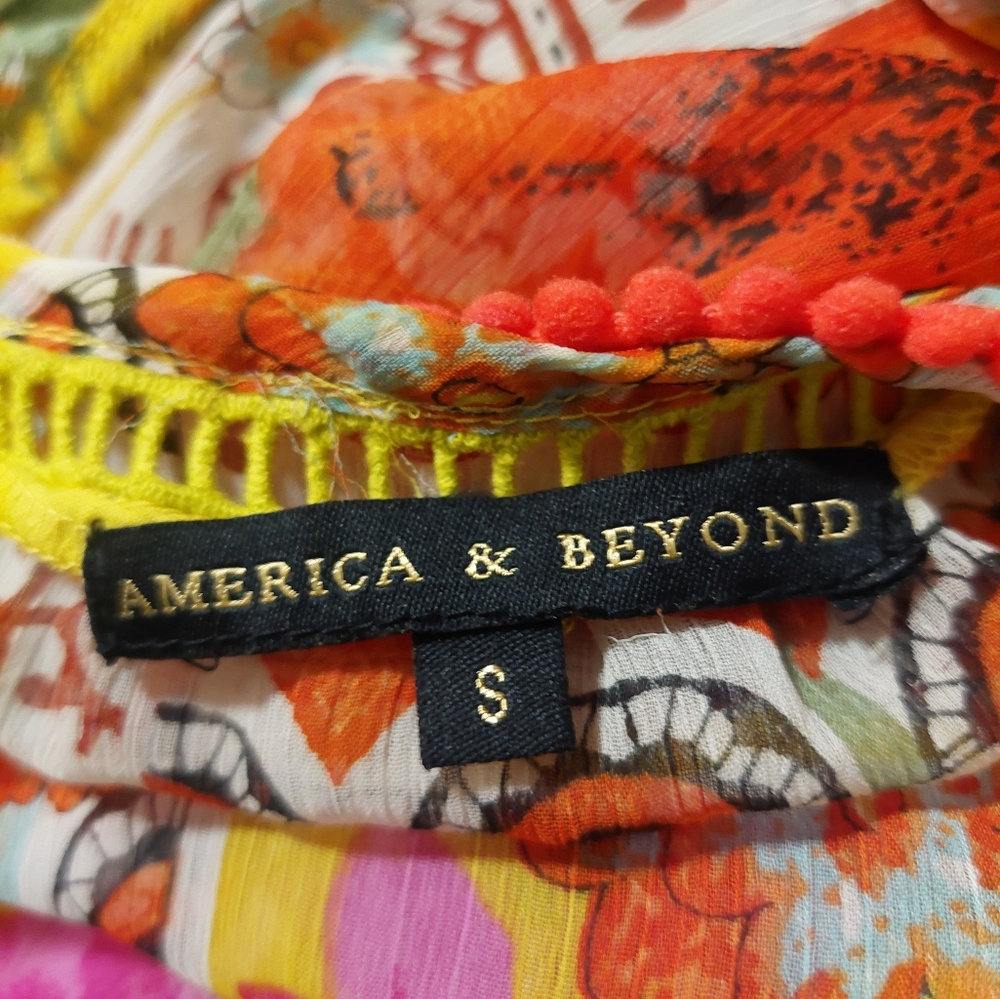 America & Beyond Yellow Floral Maxi Sundress with Pink & Orange Accents - Picture 4 of 6